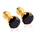 Minimalist gold-plated stud earrings with six-prong set large round black cubic zirconia - Gold Black Stone (7mmEA60317BG)