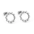 Pendientes de perlas circulares en acero inoxidable plateado pulido para mujer - Pendientes de Botón de Cuentas Plateadas (EA539801S)