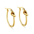 Minimalist gold knotted hoop earrings with polished stainless steel finish for women - Knot Twist Hoop Style (EA317801G)