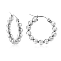 Pendientes de aro con cuentas de acero inoxidable plateado de diseño minimalista - Pendientes de Aro de Cuentas Plateadas (15mmEA525701S)