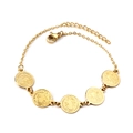 Gouden roestvrijstalen armband met vijf gedetailleerde Sint-Benedictus religieuze bedels - Goud / Sint-Benedictusmedaille Gespatieerde Stijl (BR255001G)