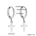 Detail of silver stainless steel cross hoop earrings with size and weight measurements - Silver Small Cross Style (EA559401S)