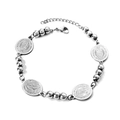 Gepolijste zilveren roestvrijstalen kralenarmband met Maagd Maria camee hanger - Zilver / Onze Lieve Vrouw van Guadalupe Kralen Stijl (BR255101S)