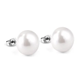 Elegant white round pearl earrings with silver stainless steel studs on white background - 14mm Flat White Pearl Studs (EA57710AS)-Silver
