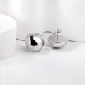 Polished stainless steel geometric dome stud earrings for women on a minimalist pedestal - Silver (EA576901S)