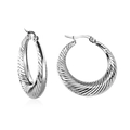 Pendientes de aro trenzados en plata pulida con diseño acanalado y cierre de seguridad - 20*15mm / Plateado
