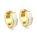 Minimalist gold-plated huggie hoop earrings with white enamel inlay for women - White (EA31690AG)