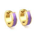 Chic gold-plated stainless steel huggie earrings with a vibrant purple enamel inlay - Purple (EA31690CG)