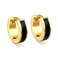 Minimalist gold-plated round hoop earrings with black enamel inlay for a sleek geometric look - Black (EA31690BG)