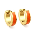 Golden stainless steel huggie hoop earrings with vibrant orange enamel inlay detail - Orange (EA31690LG)