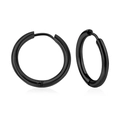 Classic round stainless steel hoop earrings in matte black finish with hinged closure - 8mm / Black