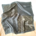 Square silk scarf with paisley and patchwork patterns in grey and brown tones - 53x53cm / Blue-Grey