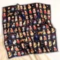 Square silk scarf with cartoon cat patterns and breed names on a black background - 53*53cm / Black (Cat Print)