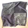 Silk square scarf featuring grey patchwork paisley and striped patterns on a shirt - 53x53cm / Gray