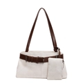 Retro canvas and brown leather underarm bag with matching mini pouch attachment - Off White