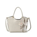 Secchiello chic in pelle litchi beige con manici e foulard decorativo a fiocco - Bianco
