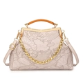 Vintage beige handbag with floral carp embossing and amber handle for evening events - Gray