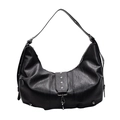 Retro black leather hobo bag with silver star rivets and large capacity shoulder strap - Black