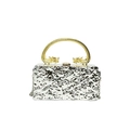 Abendtasche mit silberner Hammerschlag-Struktur und goldenem Doppeldrachen-Griff - Silber