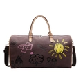 Brown canvas travel bag with sunflower graffiti print and large storage capacity - Purple