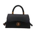 Retro black faux leather crossbody bag with vintage gold hardware and a top handle - Black