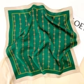 Elegant forest green square silk scarf with vintage gold chain and buckle patterns - Green