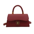 Retro red leather top handle bag with vintage gold clasp and adjustable shoulder strap - Red