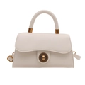 Minimalist white square handbag with golden round twist lock and top handle strap - White