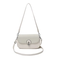 Chic ivory woven texture crossbody bag with circular metal lock and adjustable strap - Off White