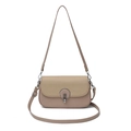 Minimalist cream beige square shoulder bag with woven flap and round silver buckle - Khaki