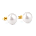 Boucles d'oreilles perles blanches rondes avec attaches en acier doré inoxydable - Boucles d'oreilles perles blanches plates 14mm (EA57710AG)-Or