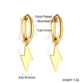 Gold plated stainless steel hoop earrings featuring minimalist lightning bolt charms - Gold Lightning Style (EA559201G)