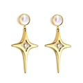 Elegante goldene Edelstahl-Ohrringe mit weißem Muschel-Dekor und funkelndem Zirkon - Goldener Stern Perlmutt Stil (EA57210AG)