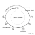 Detail of stainless steel butterfly anklet showing dimensions and antiallergic material - Butterfly Charm Style (AN117601S) / Silver