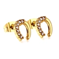 Eleganti orecchini a lobo a forma di U dorati con micro-pavé di zirconi trasparenti - Stile Ferro di Cavallo Oro (EA139102G)