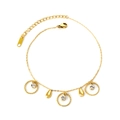 Goldenes Fußkettchen mit verdrehten Ringen, Zirkonia und glatten Tropfenanhängern - Zirkonia Kreis Wassertropfen Stil (AN11650AG)