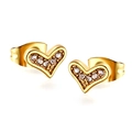 Élégantes boucles d'oreilles cœur dorées avec des pierres d'oxyde de zirconium claires - Style Cœur Doré (EA138502G)