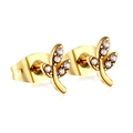 Gold leaf stud earrings with crystal diamonds in a minimalist plant-inspired design - Gold Leaf Style (EA138802G)