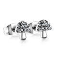 Boucles d'oreilles champignon en acier inoxydable avec cristaux clairs étincelants - Style Champignon Argenté (EA138602S)