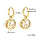 Détails des boucles d'oreilles lune en acier doré avec dimensions du pendentif 14,2mm - Boucles d'Oreilles Créoles Médaille Lune Or (EA58180AG)