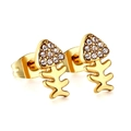 Boucles d'oreilles arête de poisson dorées avec cristaux et finition métal polie - Style Arête de Poisson Doré (EA139002G)