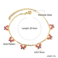Detail showing 20+5cm length and butterfly pendant size of gold plated anklet - Butterfly Red Purple (Gold)