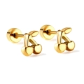 Boucles d'oreilles cerises dorées avec fermoir à vis en acier inoxydable poli - Boucles D'oreilles Cerises À Visser Ea624301g