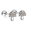 Clou d'oreille champignon en acier inoxydable argenté avec strass blancs et vis - Boucles D'oreilles À Clous En Forme De Champignon Avec Bouchon À Vis À Billes En Acier Et Diamant Blanc Ea624602s