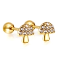 Boucles d'oreilles champignon dorées pavées de zircons clairs et fermoir à vis - Boucles D'oreilles À Clous En Forme De Champignon Avec Bouchon À Vis À Billes En Acier Et Diamant Blanc Ea624602g