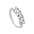 Elegant silver-tone band ring featuring six oval-cut clear stones in a neat row - US 7 / White Zirconia Steel Color