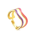 Minimalistische gouden golvende dubbele open ring met roze en paars emaille - Golvende Emaille Druppelolie Dubbele Ring Stijl (RI13610MG)