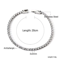 Bracciale tennis argento in acciaio inossidabile con zirconi 3x3mm lungo 20cm - Stile Zircone Trasparente Argento (BR26130AS)