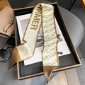 Chic beige and brown horse print narrow silk scarf with SUMMER lettering for hair or neck - 7*90cm / Beige Khaki (SUMMER)