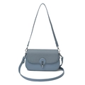 Minimalist blue crossbody bag featuring leather-woven texture and round metal buckle - Blue